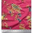 thumbnail image 1 of Soimoi Pink Silk Fabric Black Berry & Yellow Sparrow Bird Fabric Prints By Yard 44 Inch Wide, 1 of 3