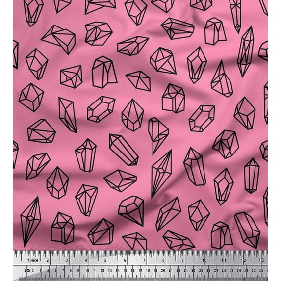 Soimoi Pink Silk Fabric Crystal Stone Geometric Printed Craft Fabric by the Yard 42 Inch Wide
