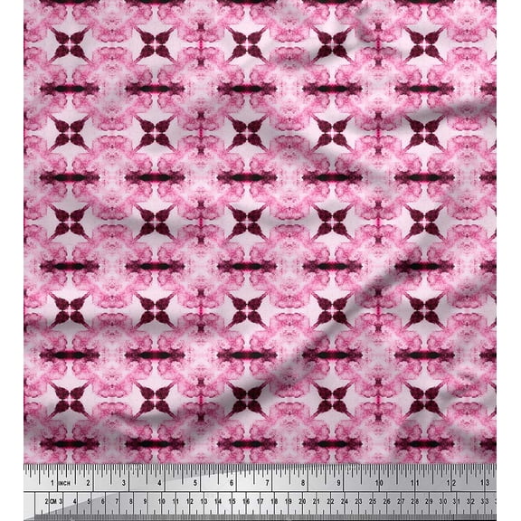 Soimoi Pink Silk Fabric Floral Tie-Dye Printed Craft Fabric by the Yard 44 Inch Wide