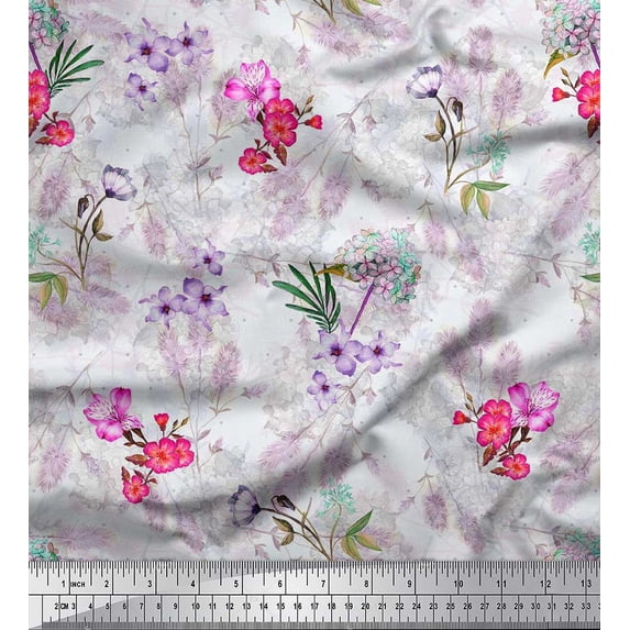 Soimoi Pink Silk Fabric Leaves & Floral Printed Craft Fabric by The Yard 42 Inch Wide