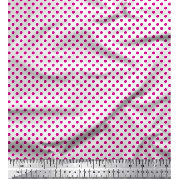 Soimoi Pink Silk Fabric Polka Dots Print Fabric by the Yard 42 Inch Wide