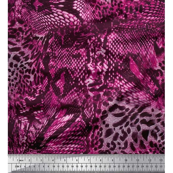Soimoi Pink Velvet Fabric Fish & Leopard Animal Skin Decor Fabric Printed Yard 58 Inch Wide