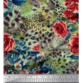 thumbnail image 1 of Soimoi Pink Velvet Fabric Leopard Skin,Leaves & Floral Decor Fabric Printed BTY 58 Inch Wide, 1 of 1