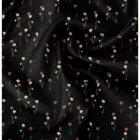 Soimoi Poly Canvas Black Fabric By the Yard - 56 Inch Wide - Rose Floral Pattern Textile - Romantic and Delicate Designs for Stylish Projects Printed Fabric