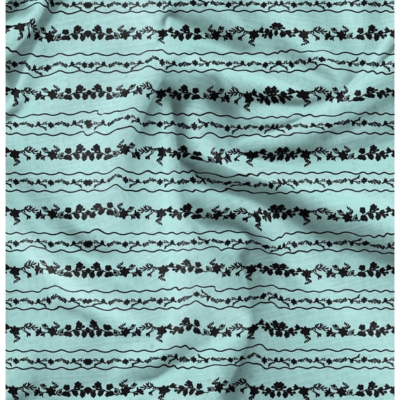 Soimoi Poly Canvas Blue Fabric - By the Yard - 56 Inch Wide - Floral Stripes Pattern Textile - Graceful and Whimsical Designs for Apparel and Crafts Printed Fabric