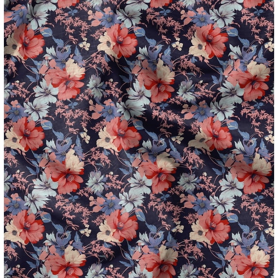 Soimoi Poly Canvas Blue Fabric By the Yard - 56 Inch Wide - Florals Print Fabric - Elegant and Timeless Patterns for Fashion and Home Decor Printed Fabric