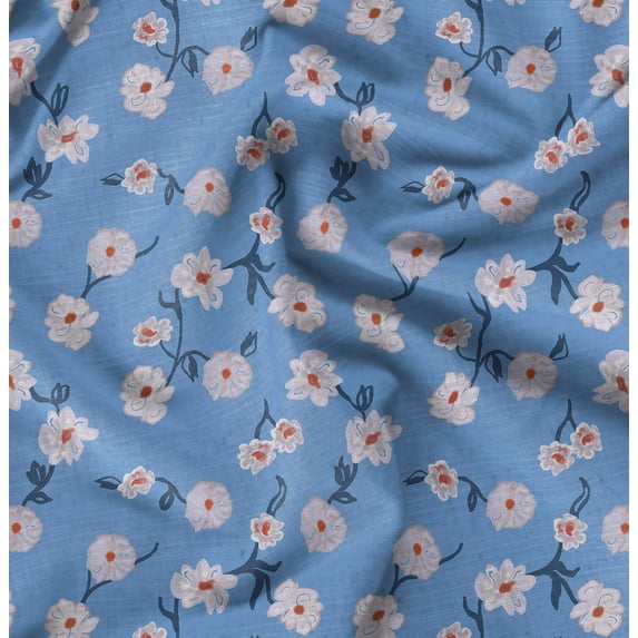 Soimoi Poly Canvas Blue Fabric By the Yard - 56 Inch Wide - Leaves & Blossom Flower Floral Textile - Graceful and Botanical Patterns for Various Uses Printed Fabric