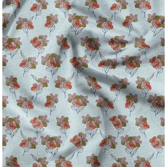 Soimoi Poly Canvas Blue Fabric By the Yard - 56 Inch Wide - Watercolor Flower Floral Print Material - Artistic and Vibrant Patterns for Fashion and Crafts Printed Fabric