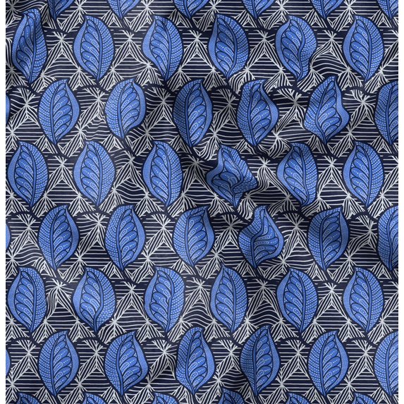 Soimoi Poly Canvas Blue Fabric By the Yard - 56 Inch Wide - African Tribal Material - Artistic and Modern Patterns for Various Uses Printed Fabric