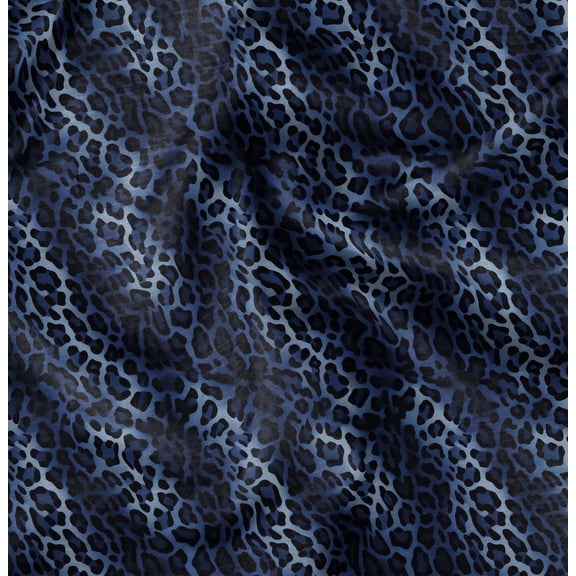 Soimoi Poly Canvas Blue Fabric By the Yard - 56 Inch Wide - Leopard Animal Skin Print Textile - Stylish and Trendy Patterns for Apparel Printed Fabric