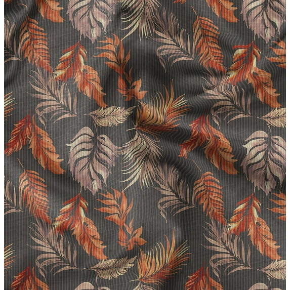 Soimoi Poly Canvas Gray Fabric By the Yard - 56 Inch Wide - Leaves Pattern Fabric - Botanical and Elegant Designs for Various Uses Printed Fabric
