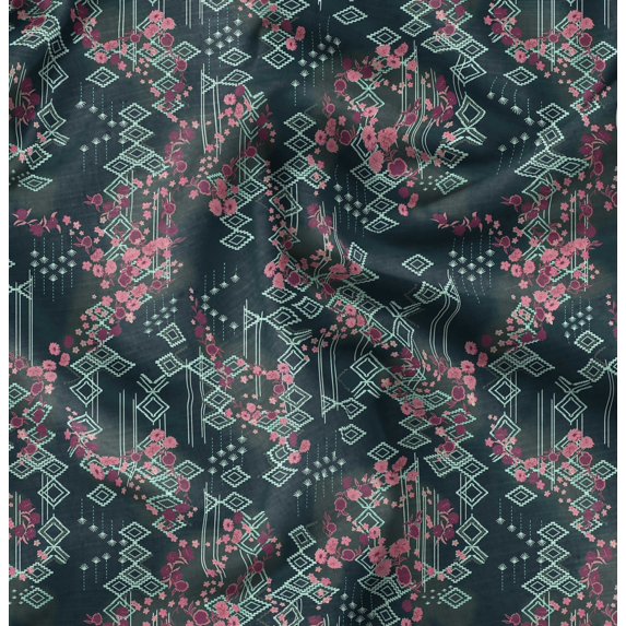 Soimoi Poly Canvas Green Fabric By the Yard - 56 Inch Wide - Geometric Floral Textile - Contemporary and Stylish Designs for Fashion and Crafts Printed Fabric