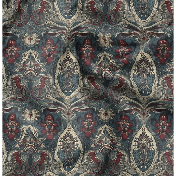 Soimoi Poly Canvas Green Fabric By the Yard - 56 Inch Wide - Leaves Paisley Patchwork - Nature's Beauty Enhanced with Paisley Patterns and Leaves Printed Fabric