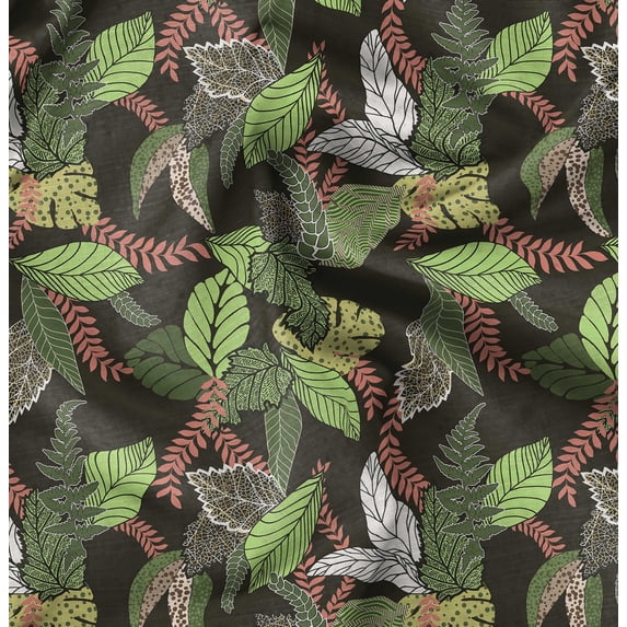 Soimoi Poly Canvas Green Fabric By the Yard - 56 Inch Wide - Leaves Pattern Fabric - Botanical and Elegant Designs for Various Uses Printed Fabric