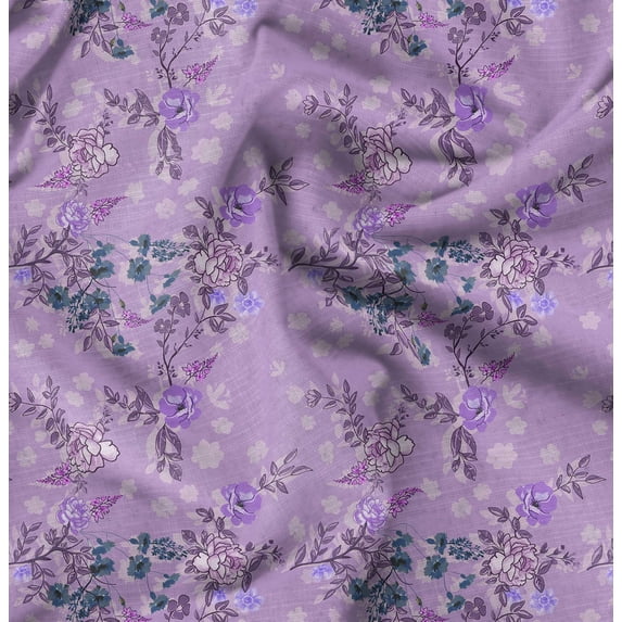 Soimoi Poly Canvas Purple Fabric By the Yard - 56 Inch Wide - Florals, Leaves Print Fabric - Elegant & Beautiful Patterns for Fashion and Home Decor Printed Fabric