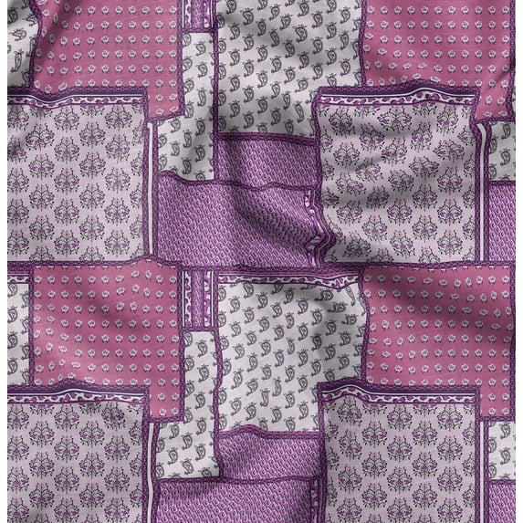 Soimoi Poly Canvas Purple Fabric By the Yard - 56 Inch Wide - Patchwork Patchwork Theme Geometric Material - Artistic and Modern Patterns for Various Uses Printed Fabric