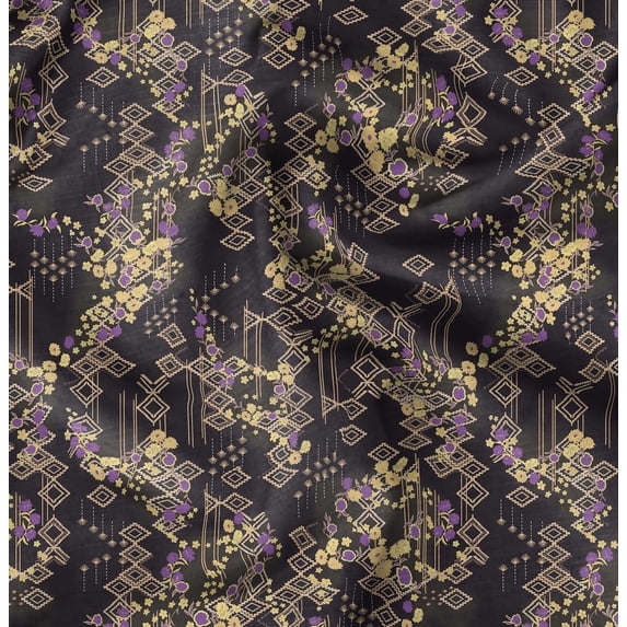 Soimoi Poly Canvas Yellow Fabric By the Yard - 56 Inch Wide - Geometric Floral Textile - Contemporary and Stylish Designs for Fashion and Crafts Printed Fabric
