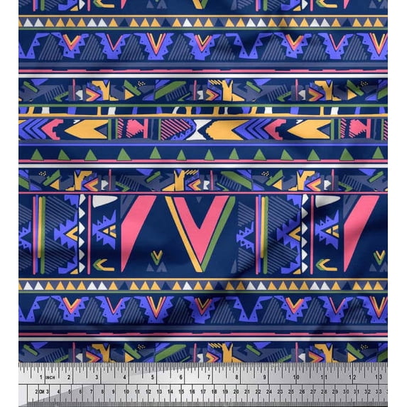 Soimoi Poly Georgette Fabric Abstract Stripe Print Fabric by Yard 42 Inch Wide