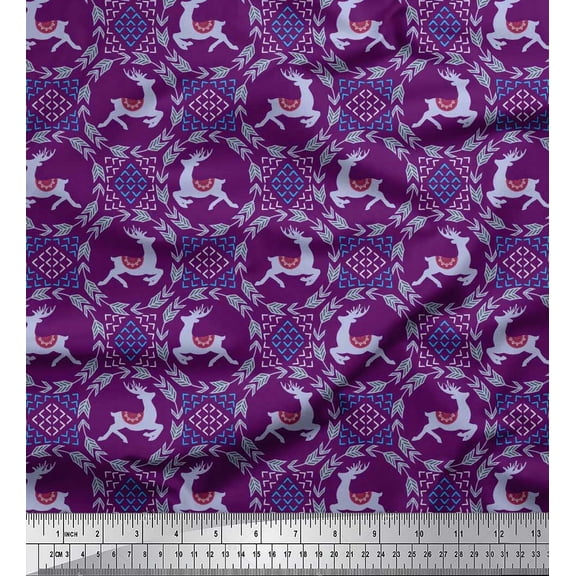 Soimoi Poly Georgette Fabric Arrow Wreath & Reindeer Animal Print Sewing Fabric Yard 52 Inch Wide