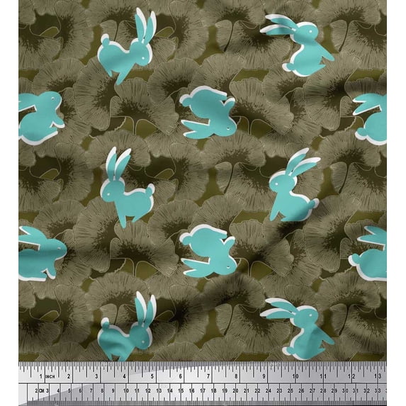 Soimoi Poly Georgette Fabric Artistic Floral & Rabbit Animal Print Fabric by The Yard 52 Inch Wide