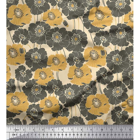 Soimoi Poly Georgette Fabric Artistic Flower Print Fabric by the Yard 42 Inch Wide