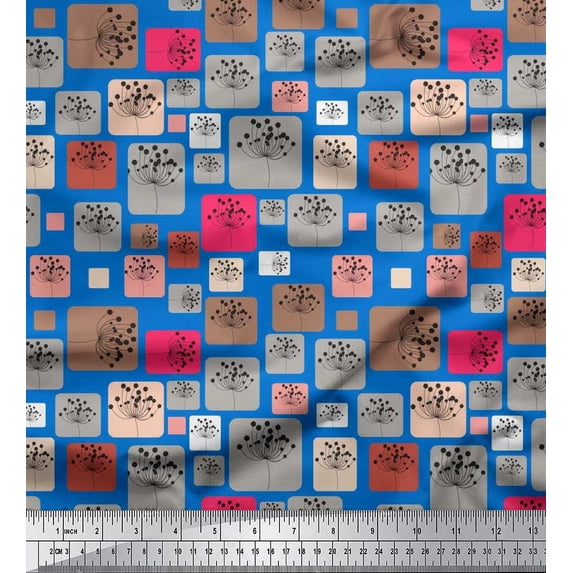 Soimoi Poly Georgette Fabric Artistic Flower & Square Geometric Printed Craft Fabric by the Yard 42 Inch Wide