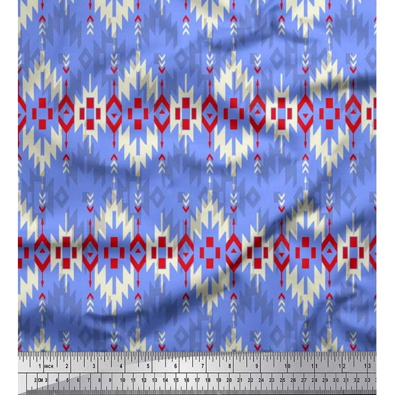 Soimoi Poly Georgette Fabric Aztec Geometric Print Fabric by Yard 52 Inch Wide