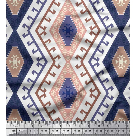 Soimoi Poly Georgette Fabric Aztec & Ikat Kilim Print Fabric by The Yard 52 Inch Wide