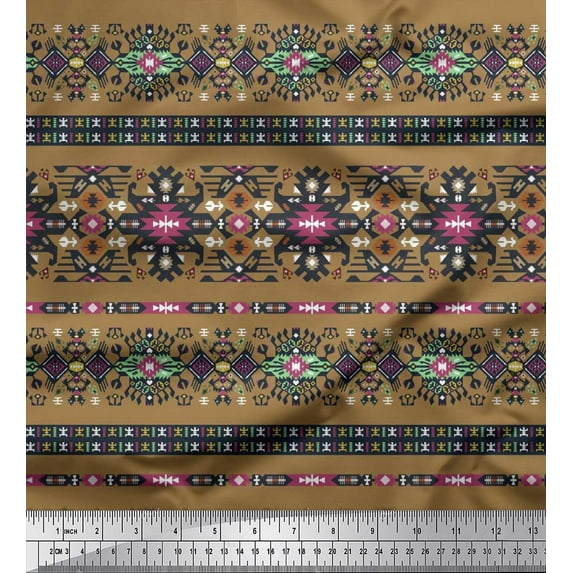 Soimoi Poly Georgette Fabric Aztec Southwestern Printed Fabric 1 Yard 52 Inch Wide