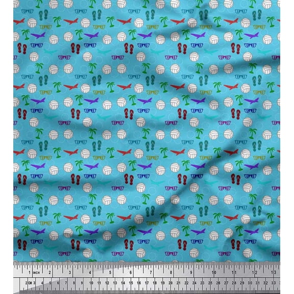 Soimoi Poly Georgette Fabric Basketball,Slippers & Goggles Summer Designs Fabric Prints by Yard 42 Inch Wide