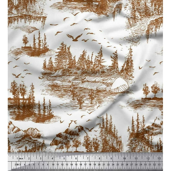 Soimoi Poly Georgette Fabric Bird & Tree Nature Fabric Prints by Yard 42 Inch Wide