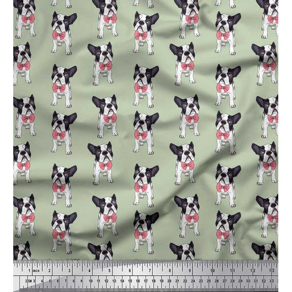 Soimoi Poly Georgette Fabric Bow & Boston Terrier Dog Printed Craft Fabric by The Yard 42 Inch Wide