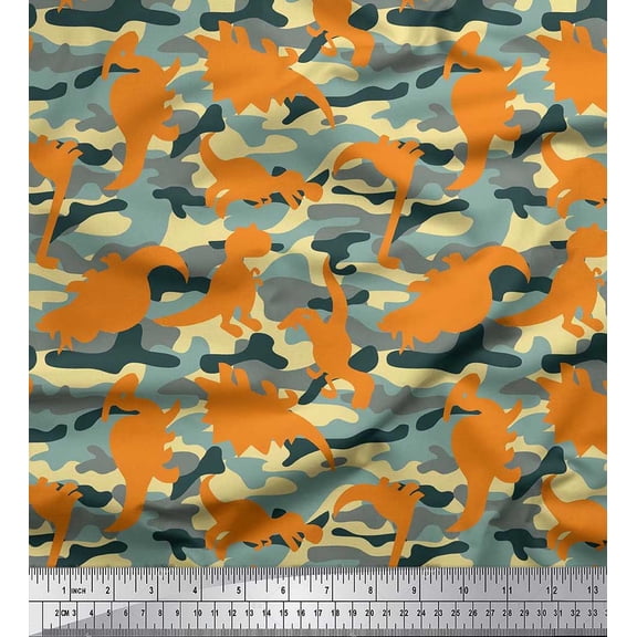 Soimoi Poly Georgette Fabric Camouflage Texture & Dinosaur Animal Print Sewing Fabric Yard 42 Inch Wide