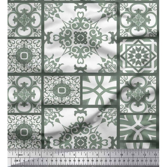 Soimoi Poly Georgette Fabric Check & Damask Patchwork Printed Craft Fabric by The Yard 42 Inch Wide