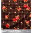 thumbnail image 1 of Soimoi Poly Georgette Fabric Check,Leaves & Rose Flower Print Fabric by The Yard 42 Inch Wide, 1 of 1