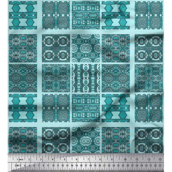 Soimoi Poly Georgette Fabric Check & Mosaic Patchwork Print Fabric by Yard 42 Inch Wide