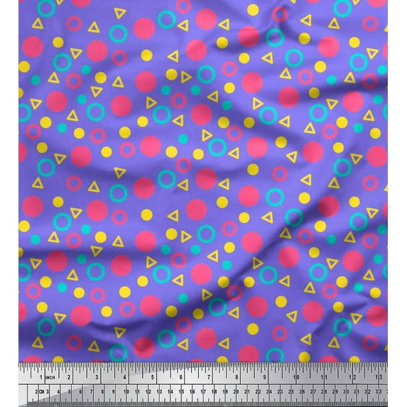 Soimoi Poly Georgette Fabric Circle,Dot & Triangle Geometric Decor Fabric Printed Yard 52 Inch Wide