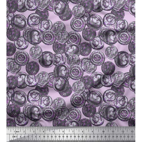 Soimoi Poly Georgette Fabric Coins Vintage Printed Craft Fabric by the Yard 42 Inch Wide