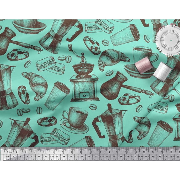 Soimoi Poly Georgette Fabric Cookies,Cup & Mixer Jar Kitchen Print Fabric by the Yard 42 Inch Wide