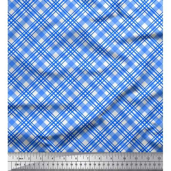 Soimoi Poly Georgette Fabric Diagonal Check Printed Fabric 1 Yard 42 Inch Wide