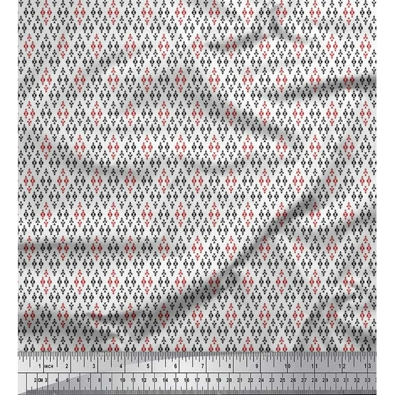 Soimoi Poly Georgette Fabric Diamond & Triangle Small Printed Craft Fabric by The Yard 42 Inch Wide