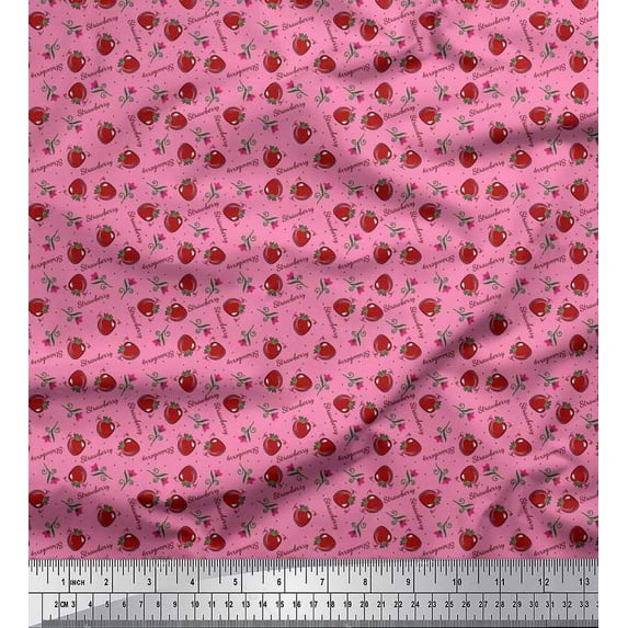 Soimoi Poly Georgette Fabric Dot,Floral & Strawberry Fruits Print Fabric by The Yard 42 Inch Wide