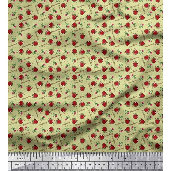 Soimoi Poly Georgette Fabric Dot,Floral & Strawberry Fruits Printed Craft Fabric by The Yard 52 Inch Wide