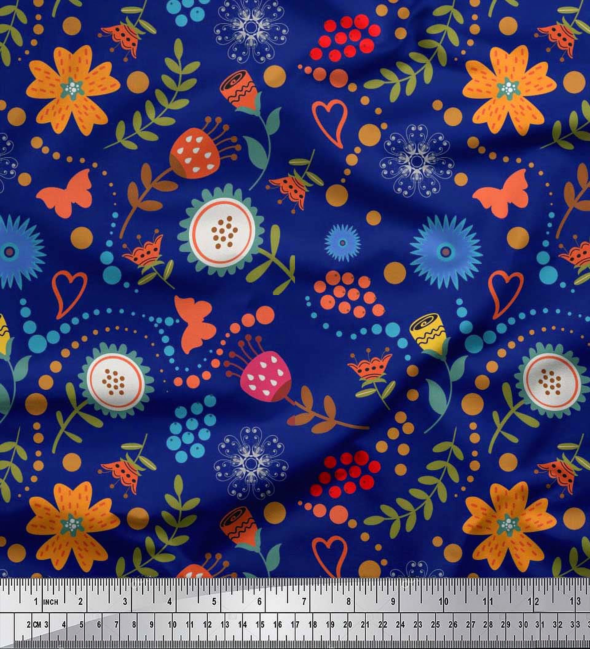 Soimoi Poly Georgette Fabric By The Yard - 52" Wide, Leaves & Honey Bee Print ('Nature's Bliss')