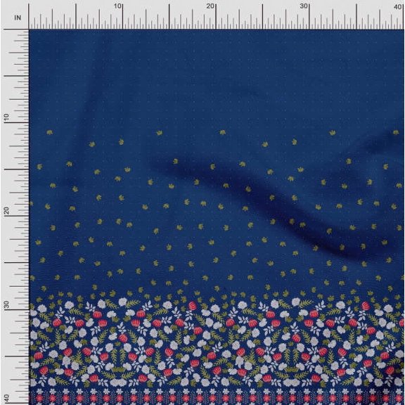 Soimoi Poly Georgette Fabric Dot,Leaves & Floral Panel Printed Craft Fabric by The Yard 42 Inch Wide