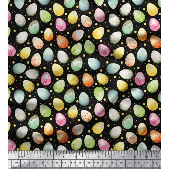 Soimoi Poly Georgette Fabric Egg Easter Printed Fabric 1 Yard 52 Inch Wide