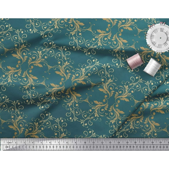 Soimoi Poly Georgette Fabric Filigree Damask Print Fabric by the Yard 42 Inch Wide