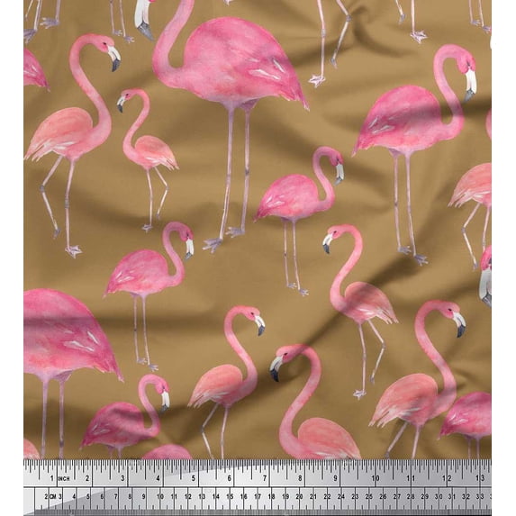 Soimoi Poly Georgette Fabric Flamingo Bird Print Fabric by the Yard 42 Inch Wide