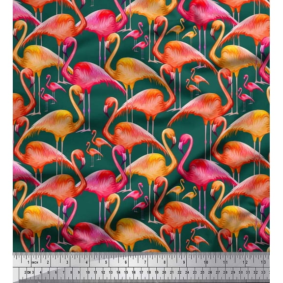 Soimoi Poly Georgette Fabric Flamingo Bird Printed Fabric 1 Yard 52 Inch Wide