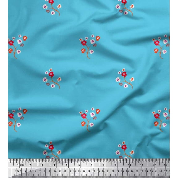 Soimoi Poly Georgette Fabric Floral Clip Art Printed Fabric 1 Yard 42 Inch Wide